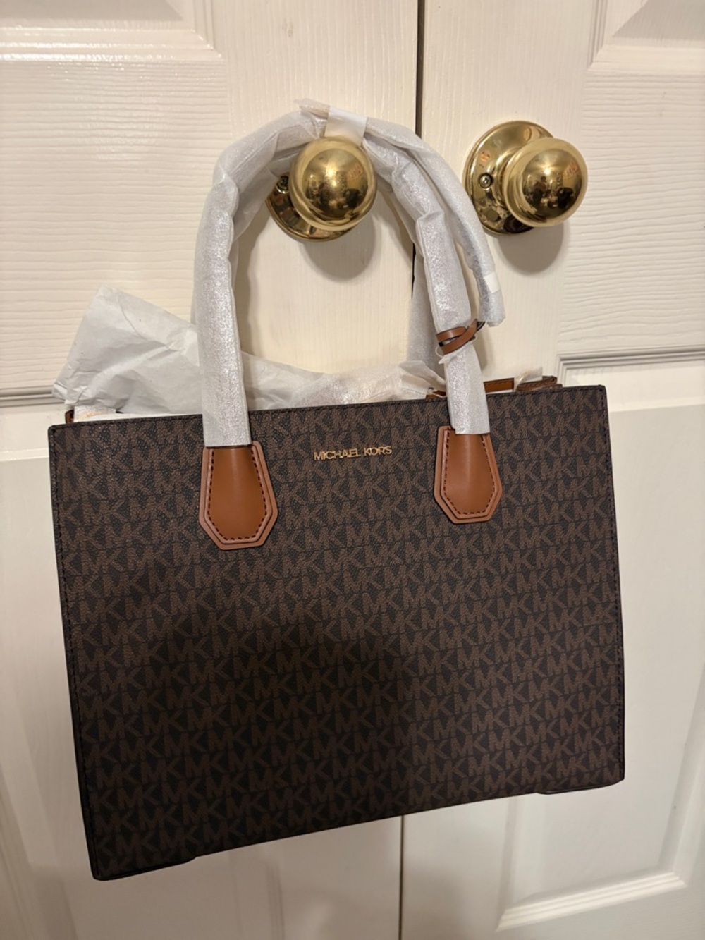 Michael Kors Brown Logo Tote with Tan Trim